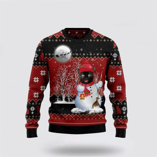 Black Cat Snowman Ugly Christmas Sweater For Men And Women, Best Gift For Christmas, Christmas Fashion Winter