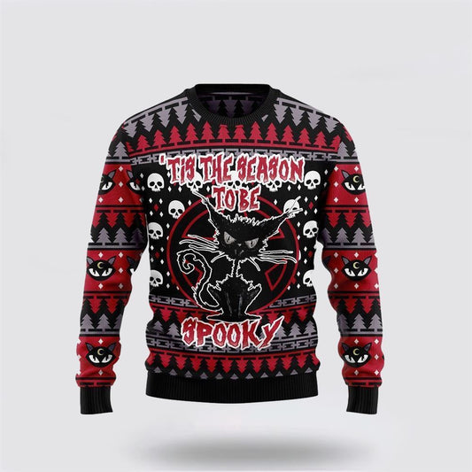 Black Cat Spooky Halloween Ugly Christmas Sweater For Men And Women, Best Gift For Christmas, Christmas Fashion Winter
