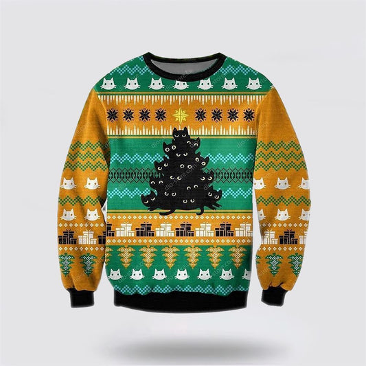 Black Cat Tree Meowy Ugly Christmas Orange Ugly Christmas Sweater For Men And Women, Best Gift For Christmas, Christmas Fashion Winter
