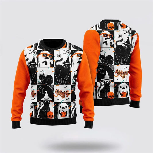 Black Cat and Ghost Halloween Ugly Christmas Sweater For Men And Women, Best Gift For Christmas, Christmas Fashion Winter