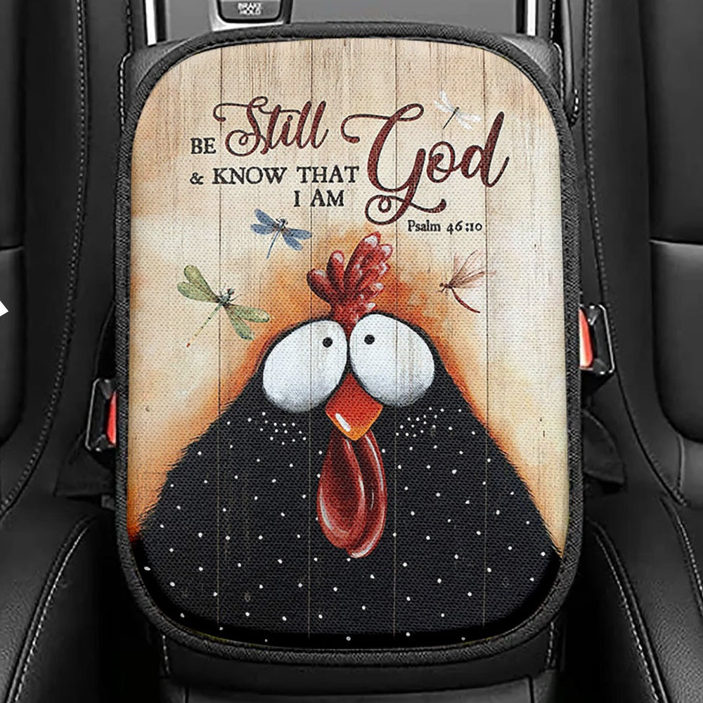 Black Chicken Dragonfly Be Still And Know That I Am God Seat Box Cover, Christian Car Center Console Cover, Religious Car Interior Accessories