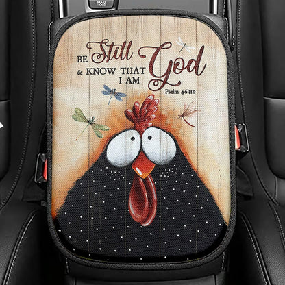 Black Chicken Dragonfly Be Still And Know That I Am God Seat Box Cover, Christian Car Center Console Cover, Religious Car Interior Accessories