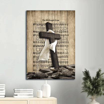 Black Cross White Silk Painting Music Sheet The Old Rugged Cross Christian Canvas Wall Art - Christian Gift