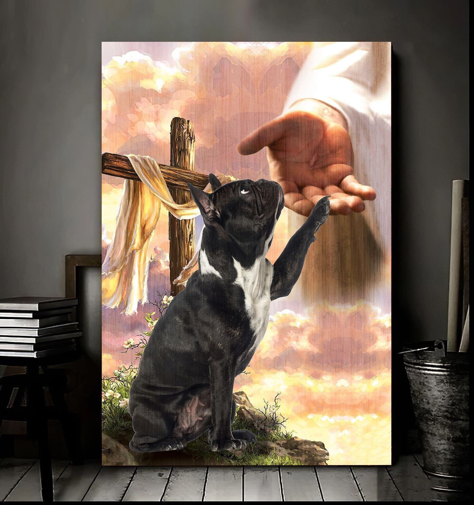 Black French Bulldog God Hand Canvas - Canvas Decor Ideas