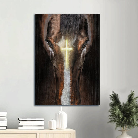 Black Horse Face Of Horse Cross Jesus Drawing Christian Canvas Wall Art - Christian Gift
