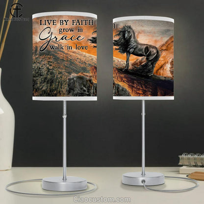 Black Horse Live By Faith, Grow In Grace, Walk In Love Lamp Art Table Lamp - Christian Lamp Art - Religious Art