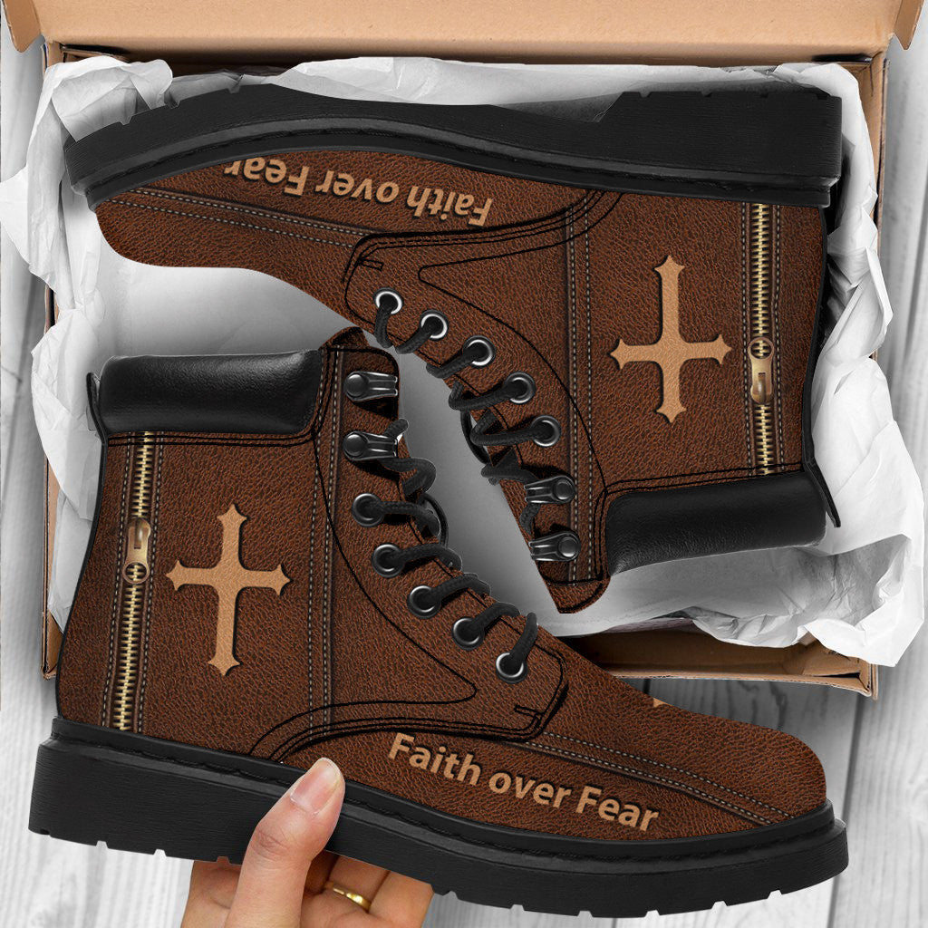 Black Jesus Faith Over Fear Tbl Boots - Christian Shoes For Men And Women