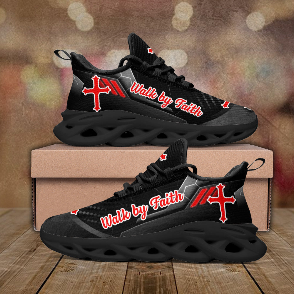 Black Jesus Walk By Faith Yezy Running Sneakers 2 Max Soul Shoes - Christian Shoes For Men And Women