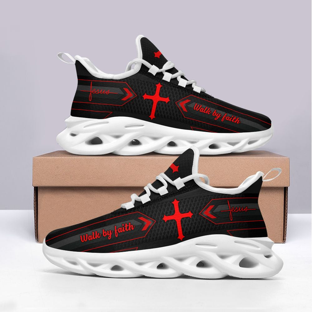 Black Jesus Walk By Faith Yezy Running Sneakers Max Soul Shoes - Christian Shoes For Men And Women