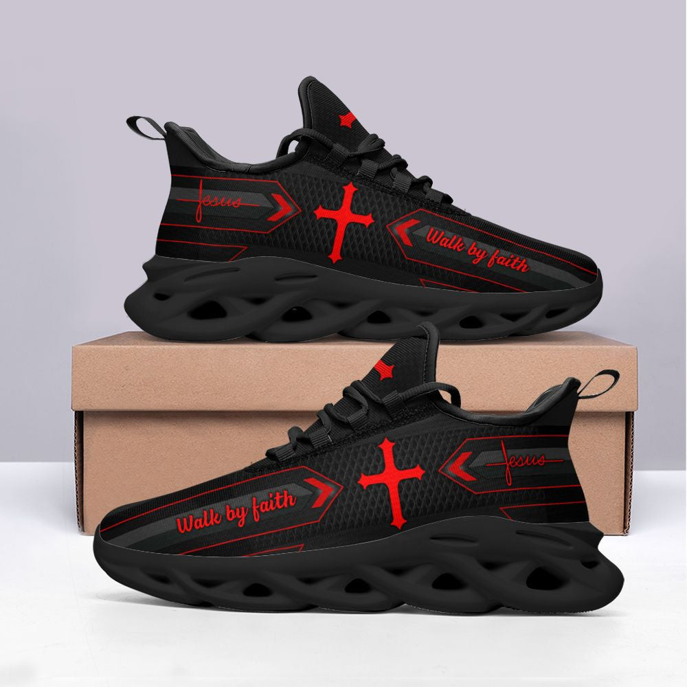 Black Jesus Walk By Faith Yezy Running Sneakers Max Soul Shoes - Christian Shoes For Men And Women