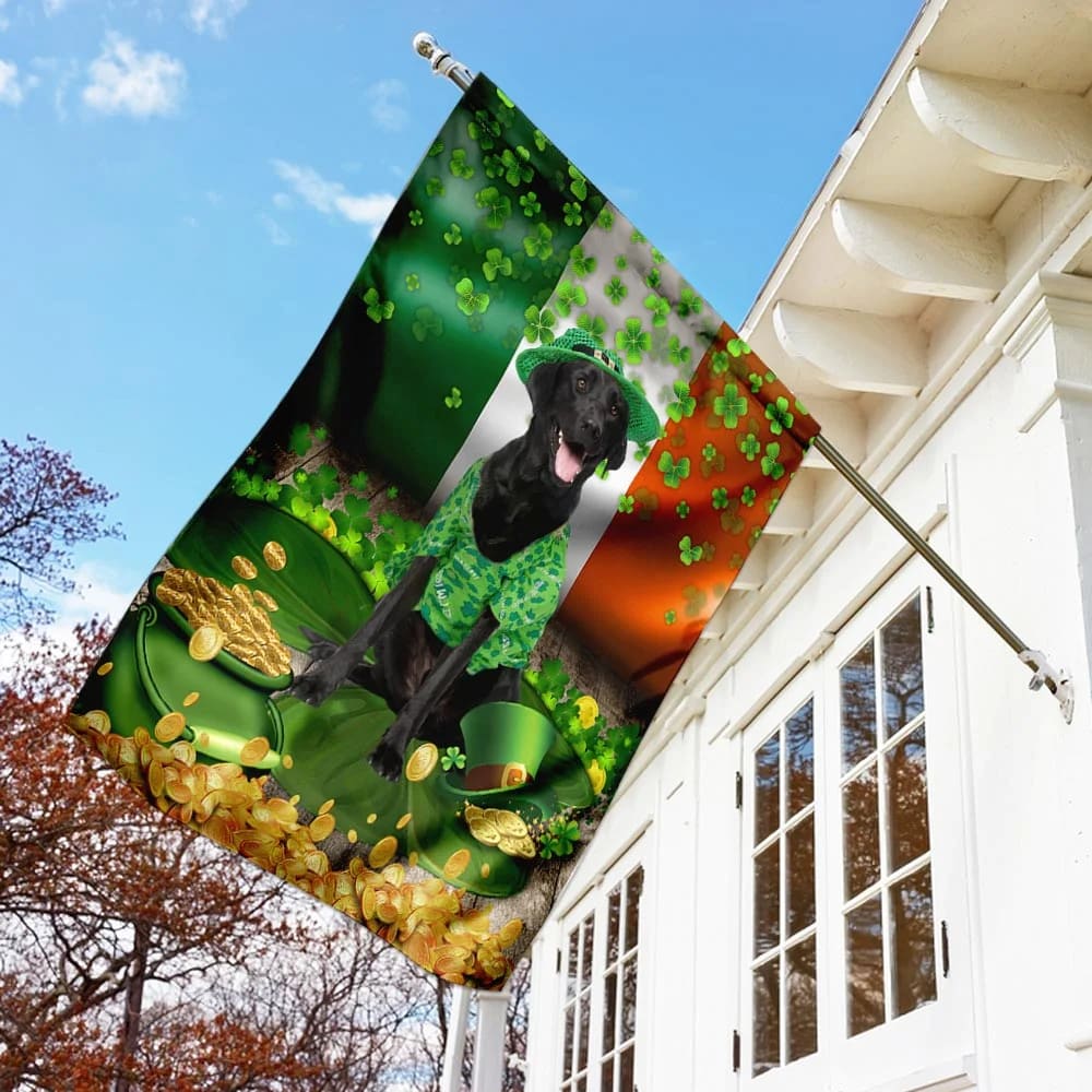 Black Labrador 2 House Flag - St Patrick's Day Garden Flag - Outdoor St Patrick's Day Decor