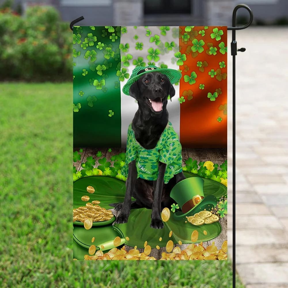 Black Labrador 2 House Flag - St Patrick's Day Garden Flag - Outdoor St Patrick's Day Decor