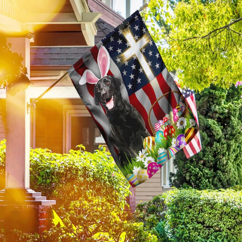 Black Labrador Easter American House Flag - Happy Easter Garden Flag - Decorative Easter Flags