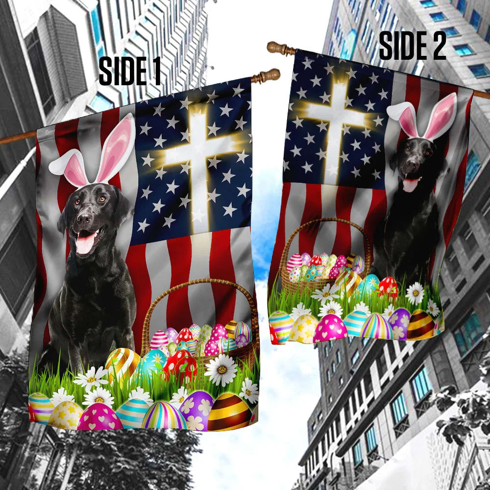 Black Labrador Easter American House Flag - Happy Easter Garden Flag - Decorative Easter Flags