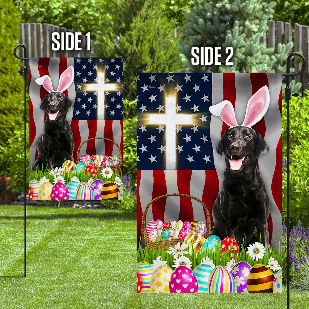 Black Labrador Easter American House Flag - Happy Easter Garden Flag - Decorative Easter Flags