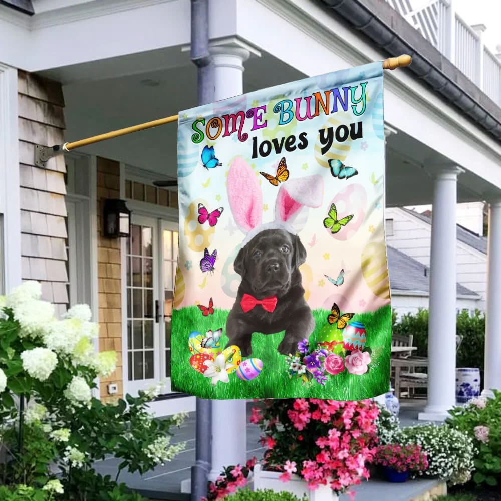 Black Labrador Easter Some Bunny Loves You House Flag - Happy Easter Garden Flag - Decorative Easter Flags