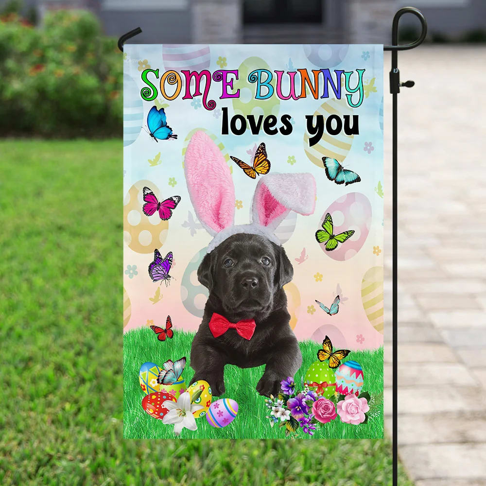 Black Labrador Easter Some Bunny Loves You House Flag - Happy Easter Garden Flag - Decorative Easter Flags