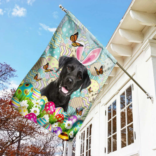 Black Labrador Happy Easter House Flag - Easter Garden Flag - Easter Outdoor Decor