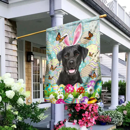 Black Labrador Happy Easter House Flag - Easter Garden Flag - Easter Outdoor Decor