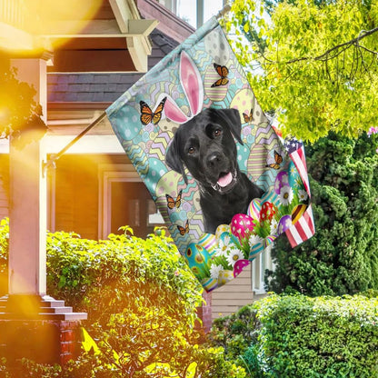 Black Labrador Happy Easter House Flag - Easter Garden Flag - Easter Outdoor Decor