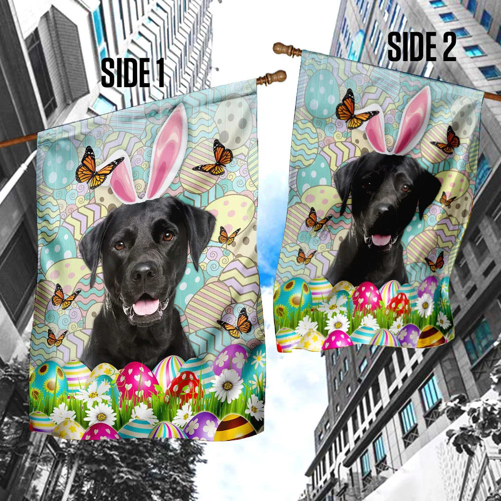 Black Labrador Happy Easter House Flag - Easter Garden Flag - Easter Outdoor Decor