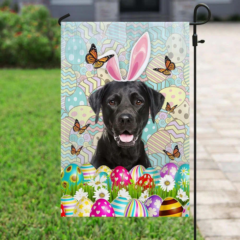 Black Labrador Happy Easter House Flag - Easter Garden Flag - Easter Outdoor Decor