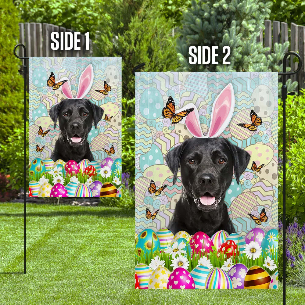 Black Labrador Happy Easter House Flag - Easter Garden Flag - Easter Outdoor Decor