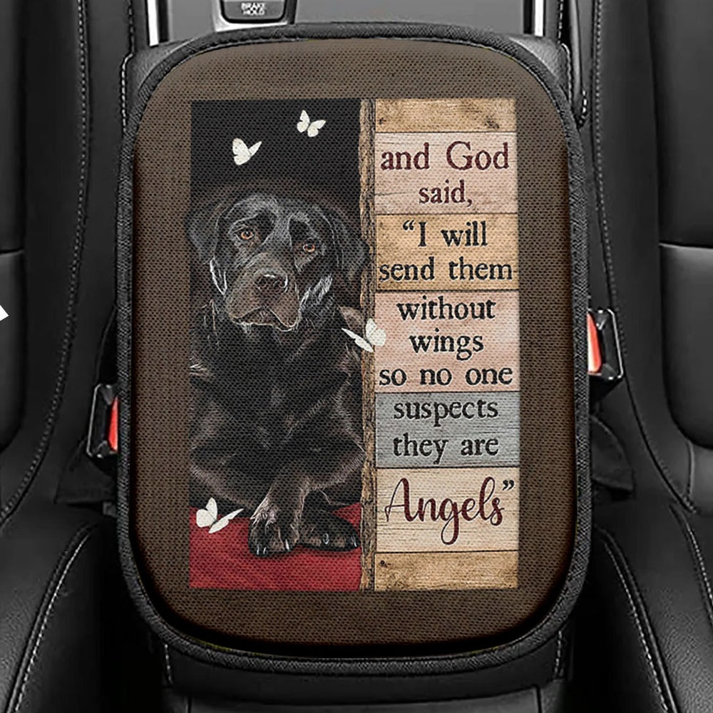 Black Labrador I Will Send Them Without Wings Seat Box Cover, Bible Verse Car Center Console Cover, Inspirational Car Interior Accessories