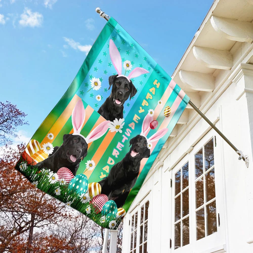 Black Labrador Retriever Easter House Flags - Happy Easter Garden Flag - Decorative Easter Flags