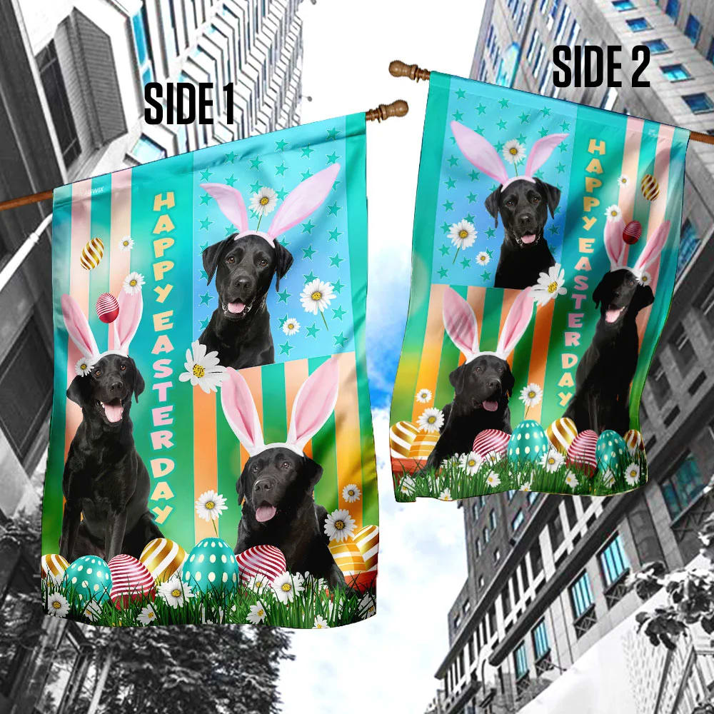 Black Labrador Retriever Easter House Flags - Happy Easter Garden Flag - Decorative Easter Flags