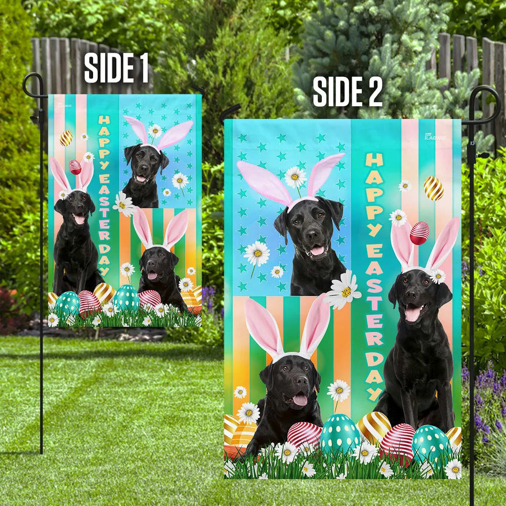 Black Labrador Retriever Easter House Flags - Happy Easter Garden Flag - Decorative Easter Flags