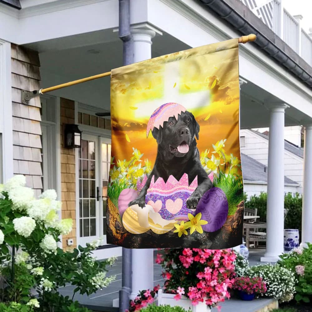 Black Labrador Retriever Is Ready For Easter House Flag - Happy Easter Garden Flag - Decorative Easter Flags