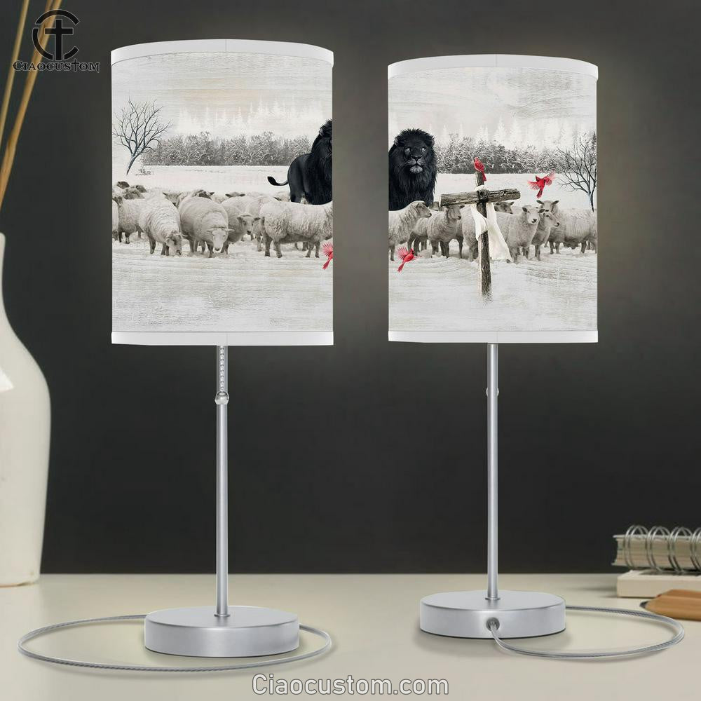 Black Lion, Lamb Farm, Red Cardinal, Cross Lamp Art Table Lamp - Christian Lamp Art - Religious Art