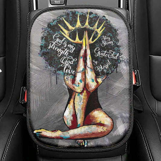 Black Queen African American God Is Love Seat Box Cover, Christian Car Center Console Cover, Religious Car Interior Accessories
