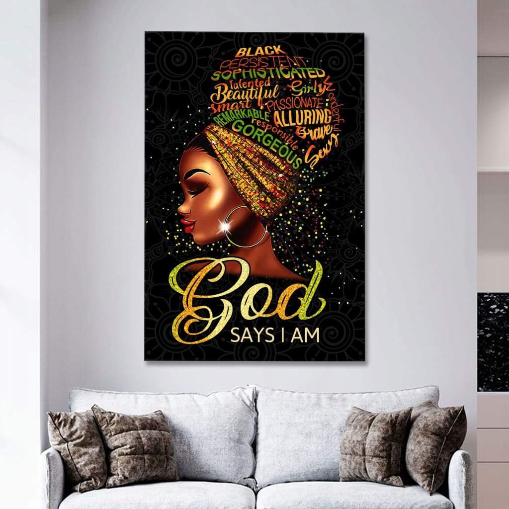 Black Woman God Says I Am Canvas Art - Bible Verse Canvas - Scripture Wall Art