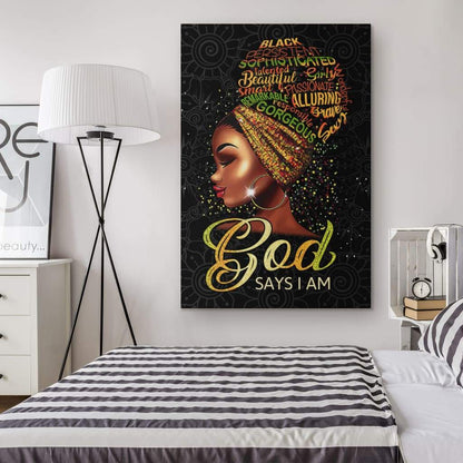Black Woman God Says I Am Canvas Art - Bible Verse Canvas - Scripture Wall Art