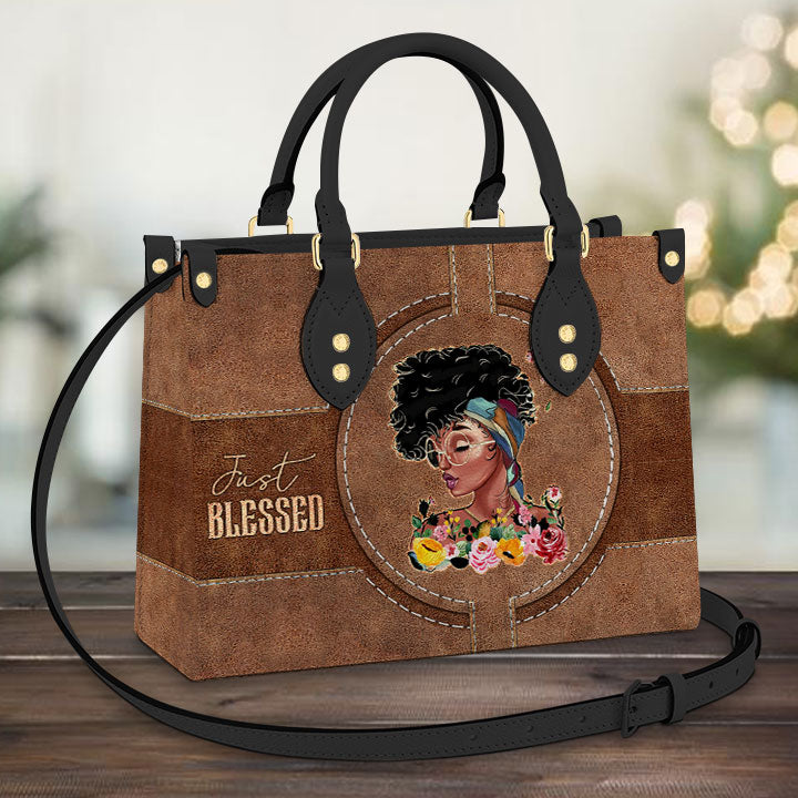 Black Woman Just Blessed Leather Bag - Women's Pu Leather Bag - Best Mother's Day Gifts