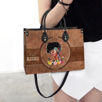 Black Woman Just Blessed Leather Bag - Women's Pu Leather Bag - Best Mother's Day Gifts