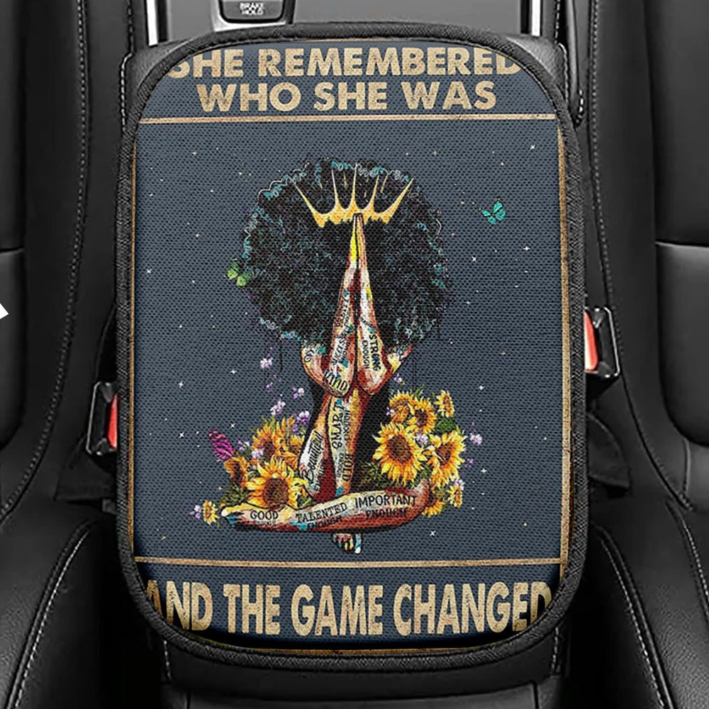 Black Women Sunflower Seat Box Cover, African American Woman Car Center Console Cover, Boho Car Interior Accessoriesation
