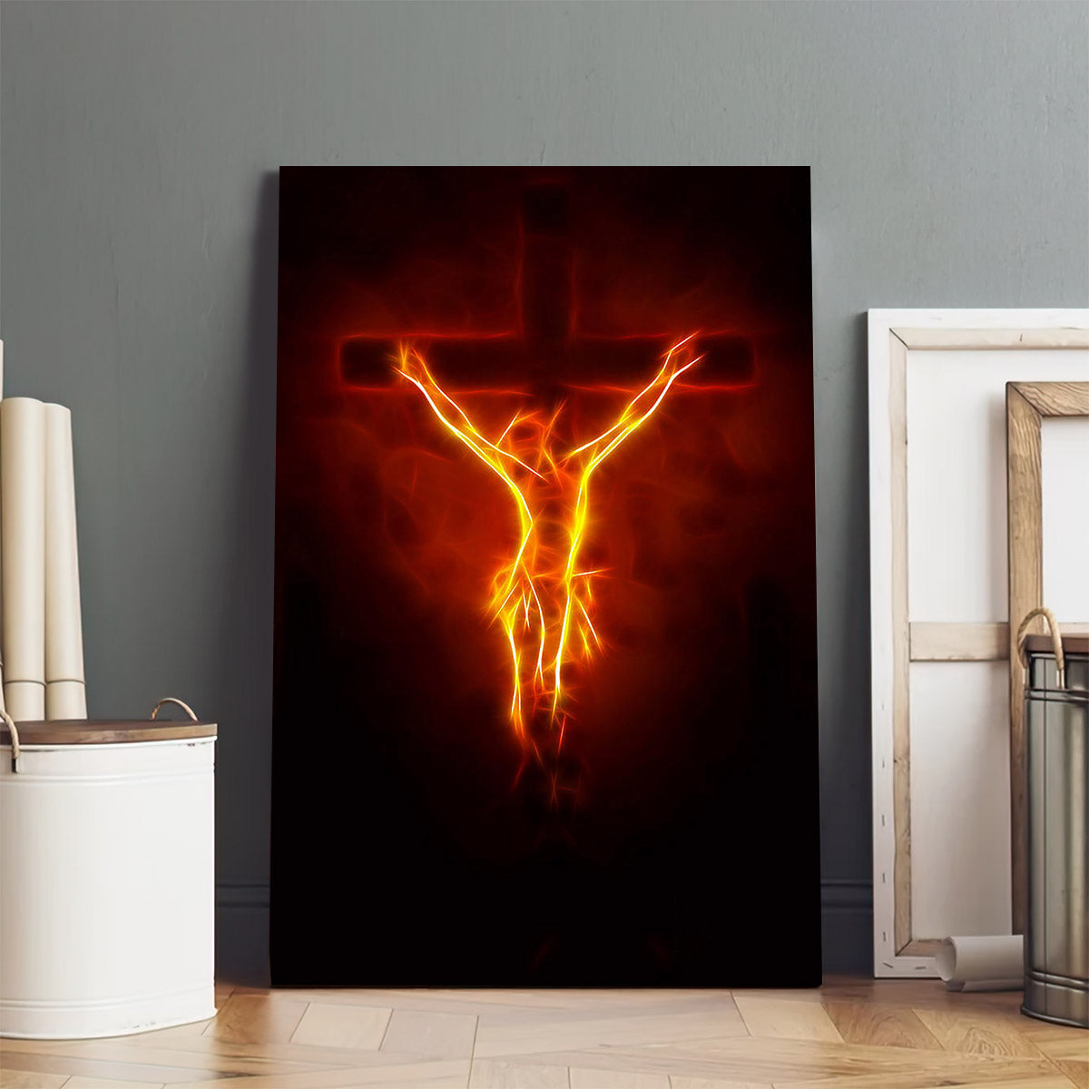 Blazing Jesus Crucifixion Canvas Wall Art - Easter Canvas Pictures - Christian Canvas Wall Decor