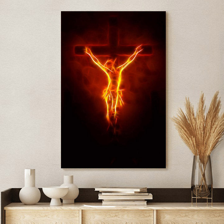 Blazing Jesus Crucifixion Canvas Wall Art - Easter Canvas Pictures - Christian Canvas Wall Decor