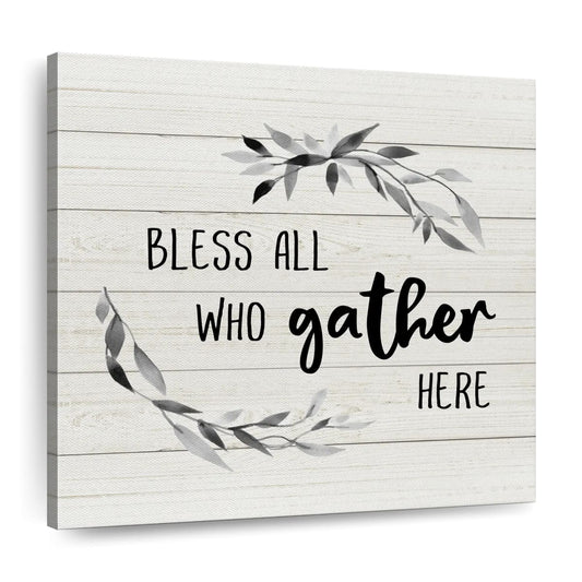 Bless All Who Gather Square Canvas Wall Art - Bible Verse Wall Art Canvas - Religious Wall Hanging