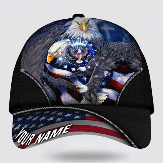 Bless America Eagle With Flag Baseball Cap - Christian Hats for Men and Women