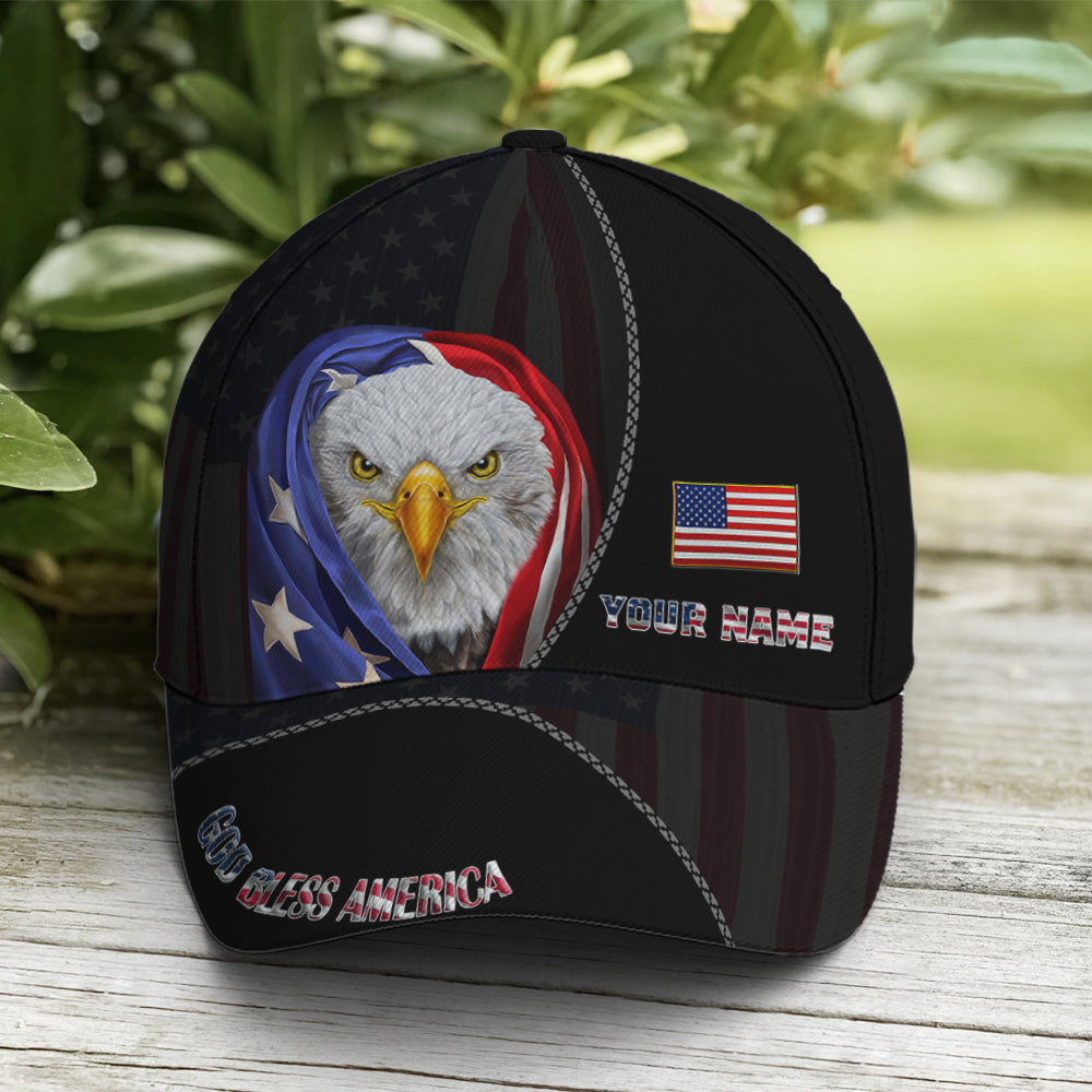 Bless America Eagle With Flag Baseball Cap