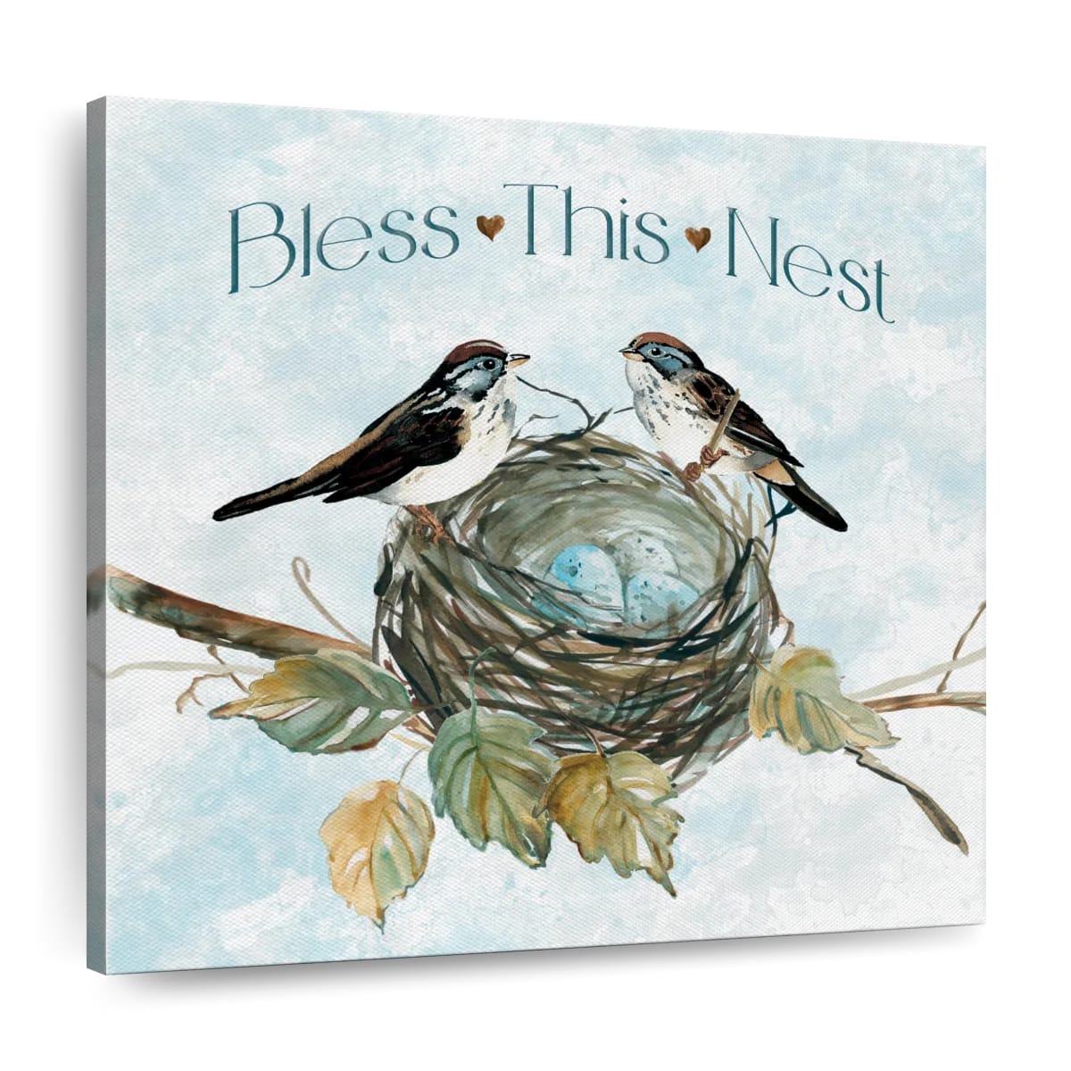 Bless Nest Bird Square Canvas Wall Art - Bible Verse Wall Art Canvas - Religious Wall Hanging
