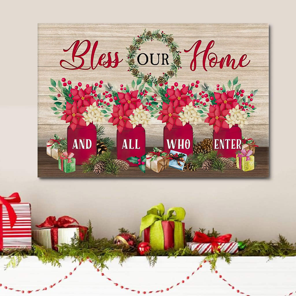 Bless Our Home And All Who Enter Wall Art Canvas Christmas Decoration - Religious Posters