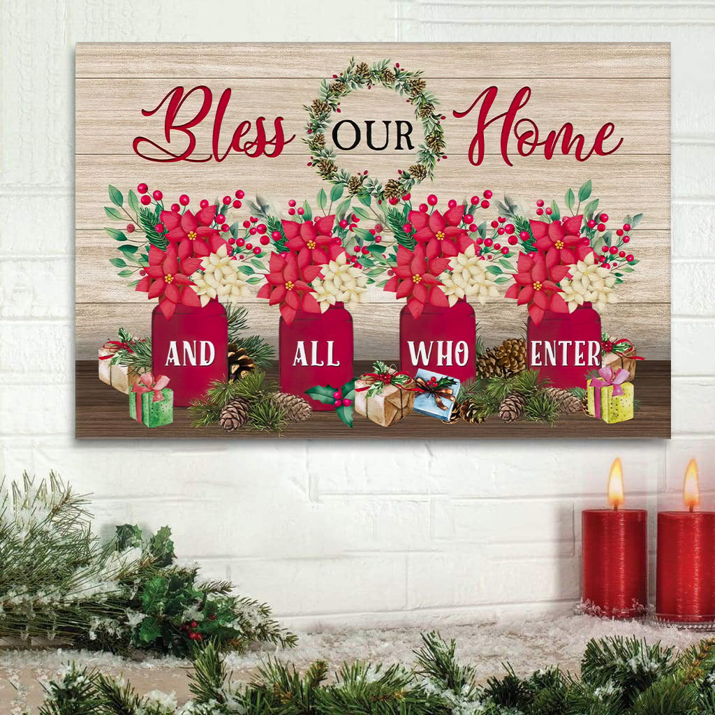 Bless Our Home And All Who Enter Wall Art Canvas Christmas Decoration - Religious Posters