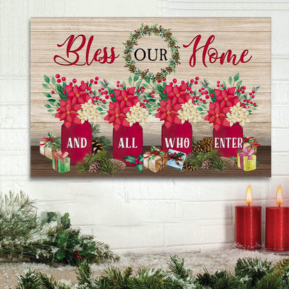 Bless Our Home And All Who Enter Wall Art Canvas Christmas Decoration - Religious Posters