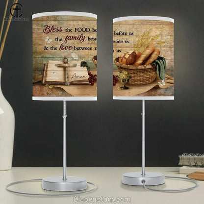 Bless The Food Baguette Grapes Religious Text Book Table Lamp For Bedroom - Bible Verse Table Lamp - Religious Room Decor