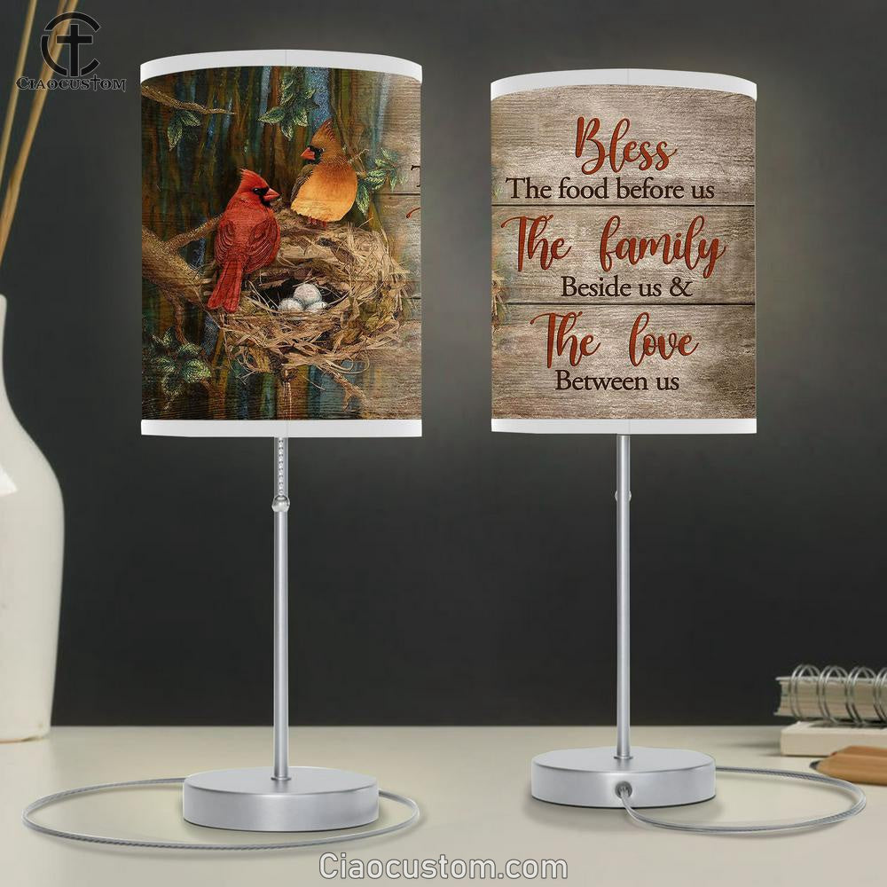 Bless The Food Before Us Cardinal Table Lamp For Bedroom - Bible Verse Table Lamp - Religious Room Decor